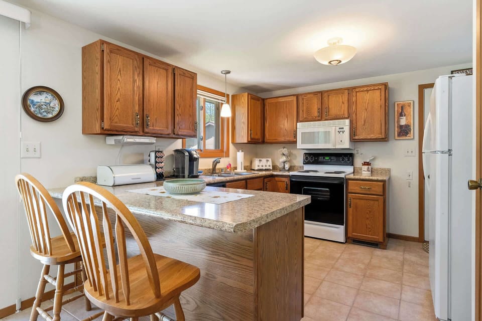 Breakfast Bar seats 2! Both a traditional coffee maker and Keurig are provided
