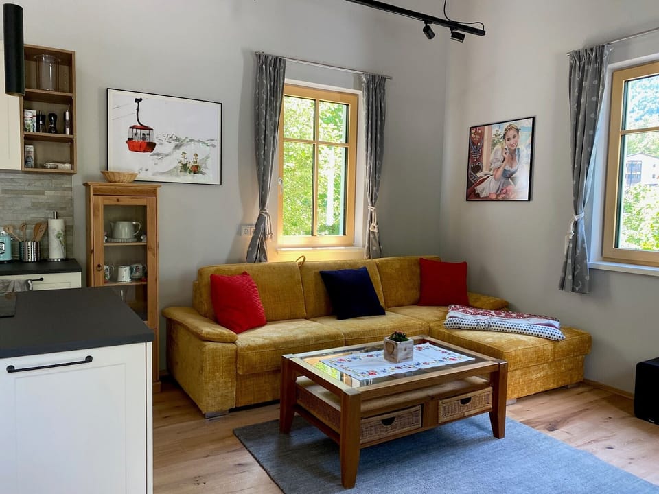 View onto living area.