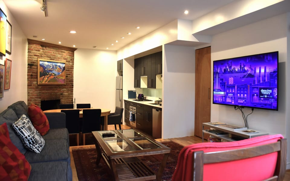Open living, dining, kitchen