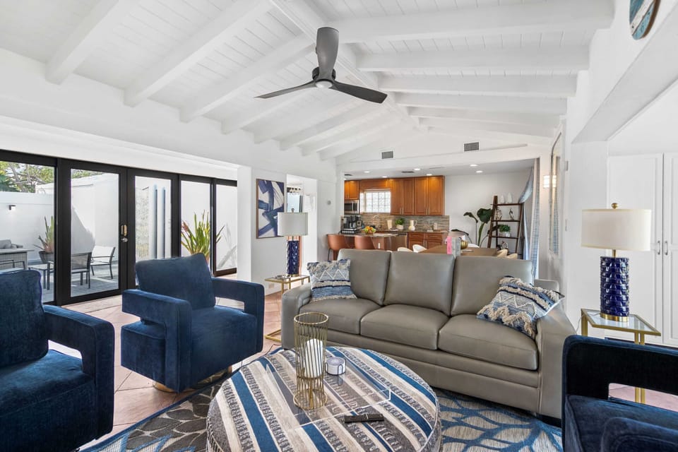 Featuring plush furnishings and an 80" smart TV