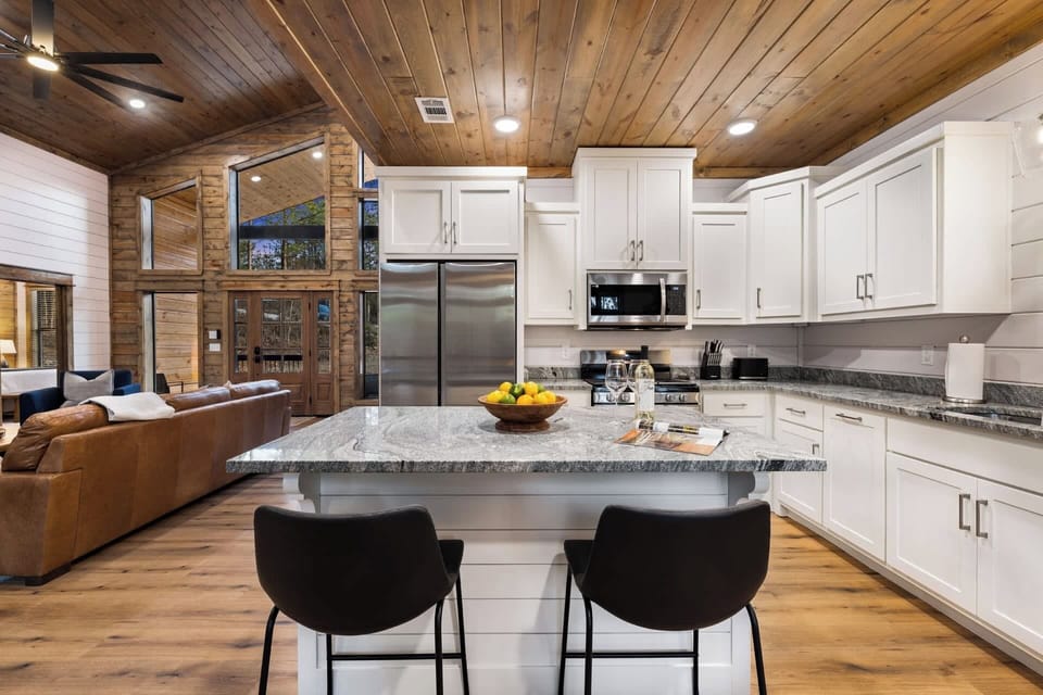 Sleek, stainless steel appliances give our kitchen an upscale feel.
