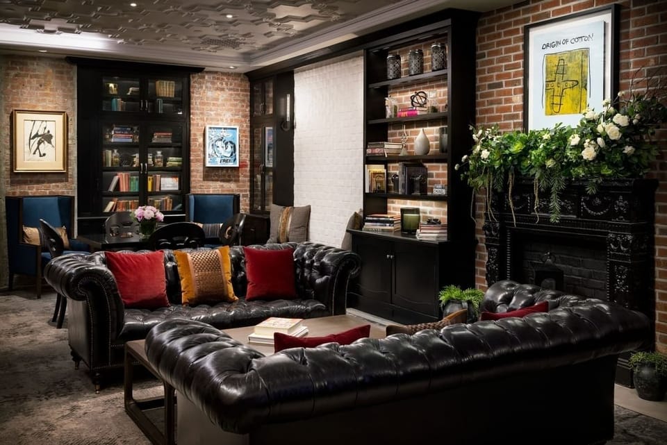 Settle in with curated books, art, and intimate seating.