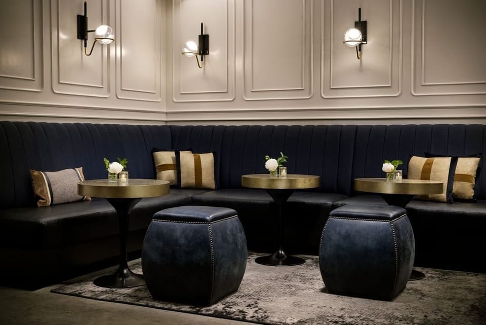 Stretch out on the banquette for cozy, late-night chats.
