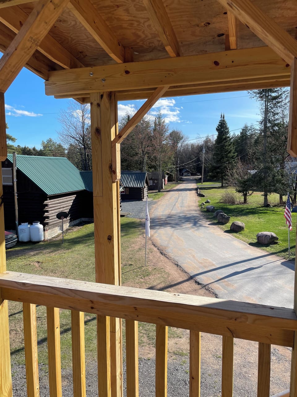 From private covered deck looking down the lane towards Long Pond Road