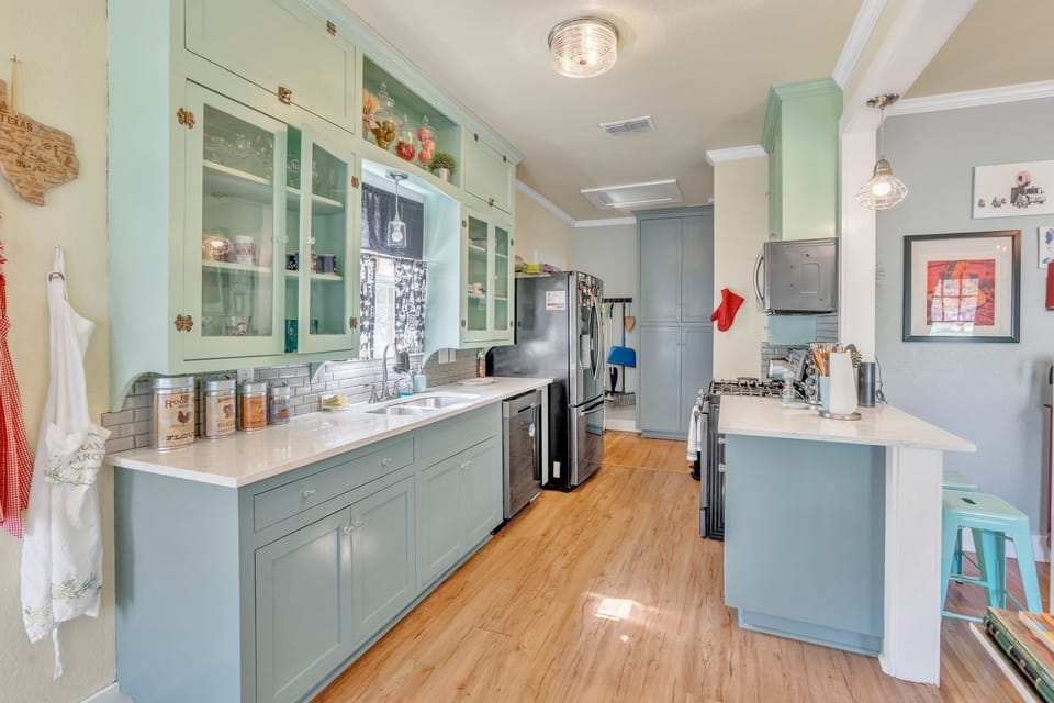 Indoors, Kitchen, Refrigerator, Floor, Flooring