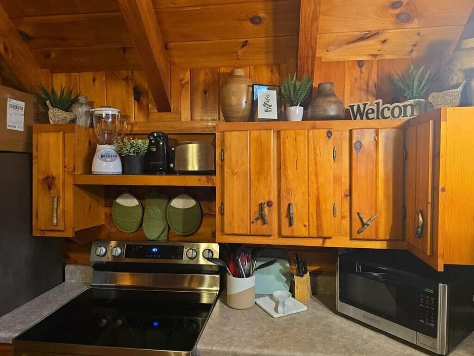 Fully equipped kitchen with oven, electric hob, microwave and dishwasher