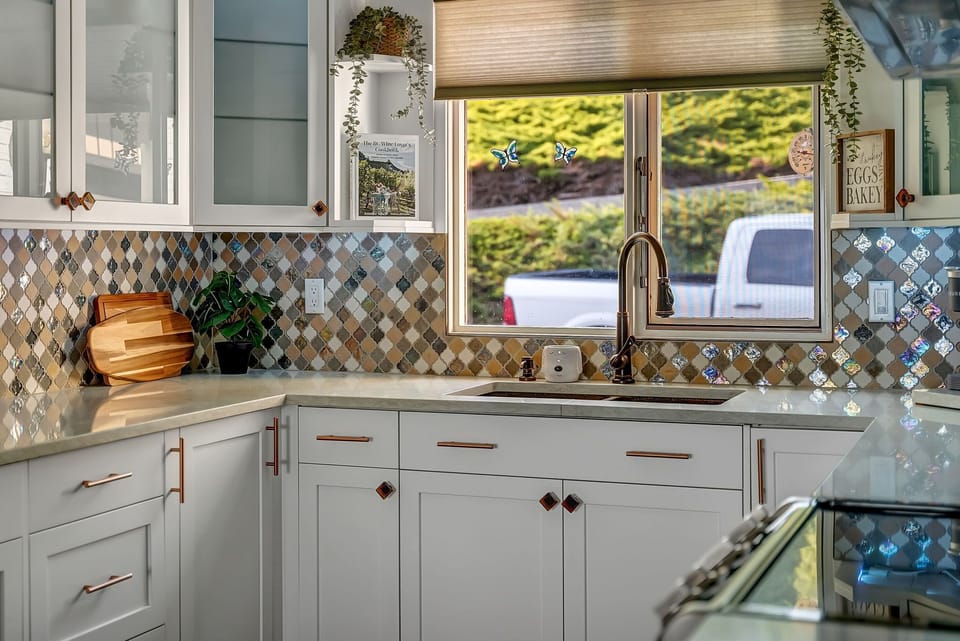 Enjoy a green view out the kitchen window. 