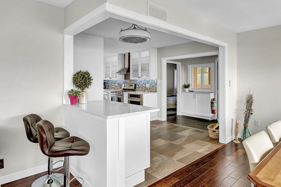 There is cozy breakfast nook for two, right beside the kitchen. 