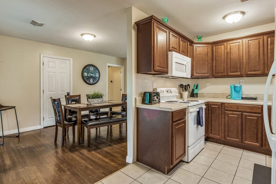 Stovetop, oven, microwave available to you to use.