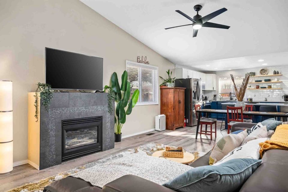 Watch you favorite movies, shows, and sports on this smart tv while relaxing in front of a cozy fire.