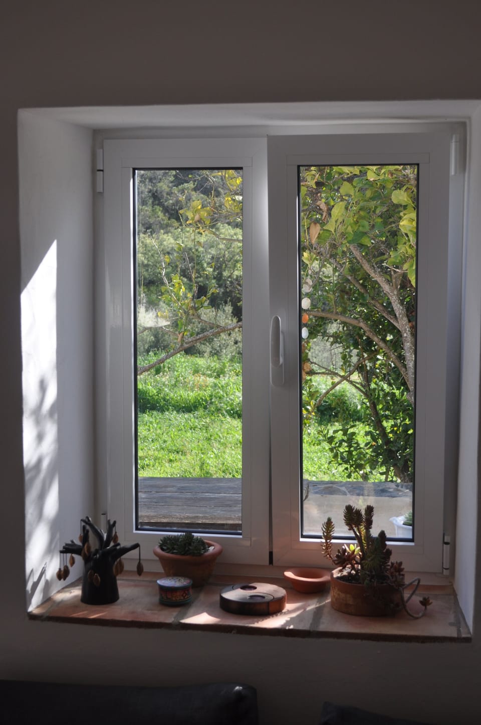 Living room window with forest view

