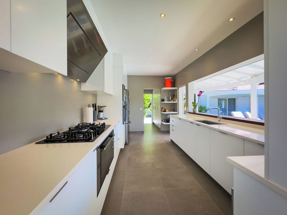 Fully equipped with bar, electric oven, gas stove, dishwasher, fridge and freezer, ice machine, microwave, toaster, filter coffee maker, and espresso coffee machine, blender, electric fruit press. Outdoor dining table for 8 guests on the terrace. 