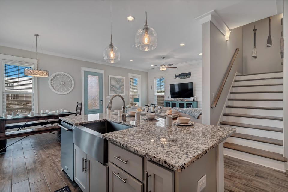 The open floor plan ensures you won't miss a beat no matter where you are