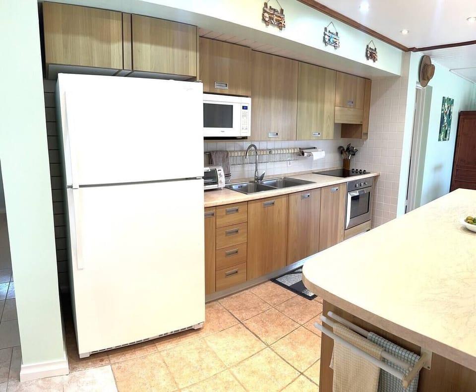 Fully equipped kitchen with large island.