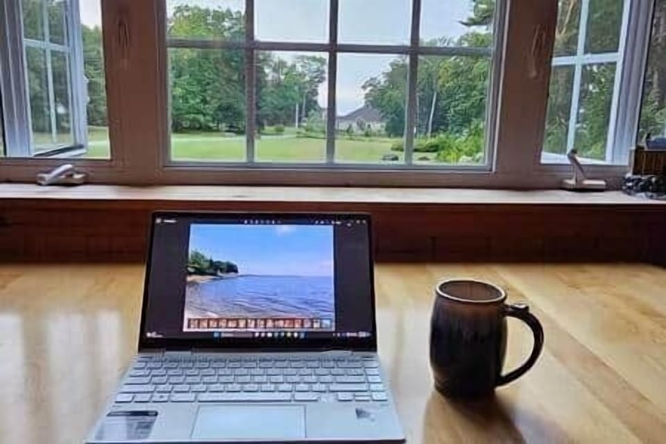 My favorite place to check emails in the morning overlooking the open expanse and waterviews beyond.