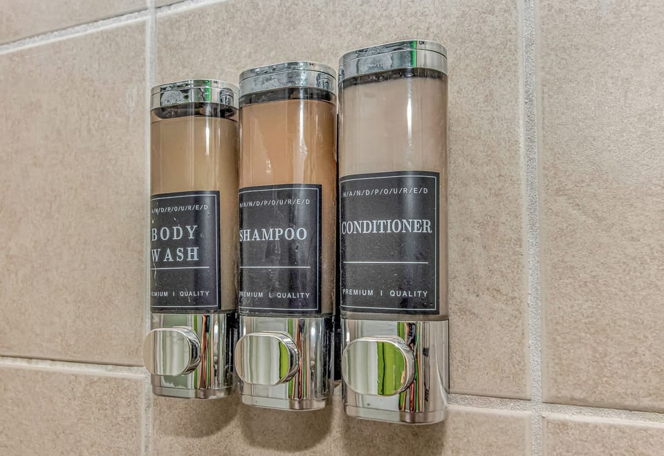 Lather up to refresh  — body wash, shampoo, and conditioner to keep you feeling your best.