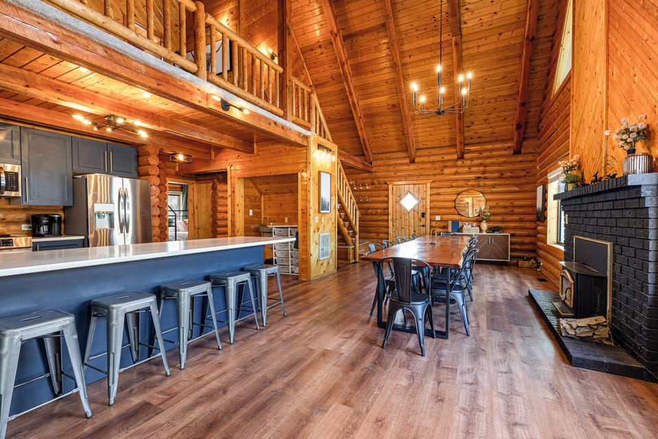 Dining Area | 1st Floor | Dishware & Flatware | Wood-Burning Fireplace
