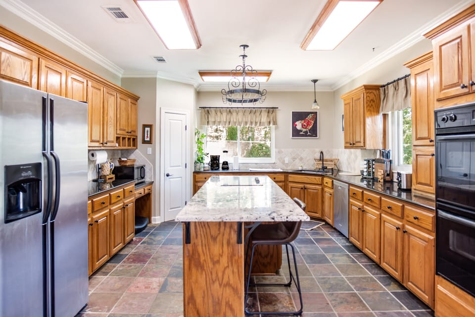 Indoors, Floor, Kitchen, Flooring, Refrigerator