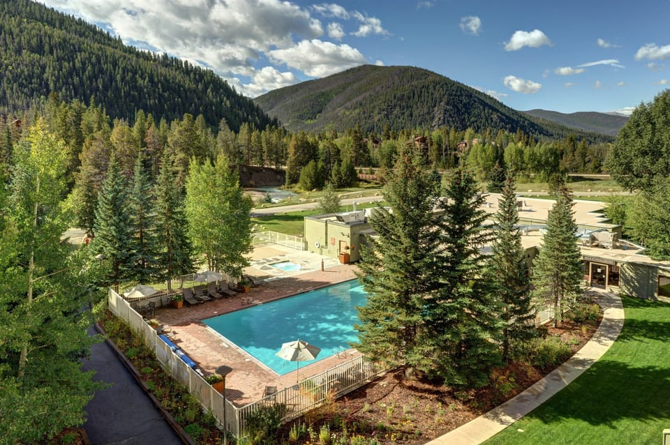 Enjoy mountain views from the outdoor heated pool!