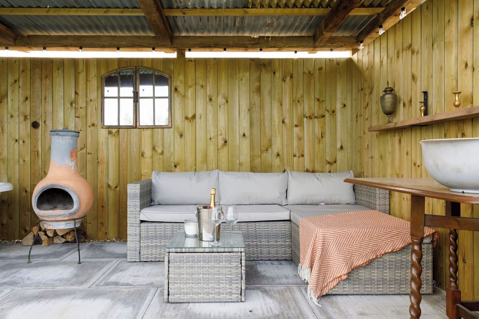 The unique outdoor space is secluded and private, offering lovely views of the surrounding countryside.