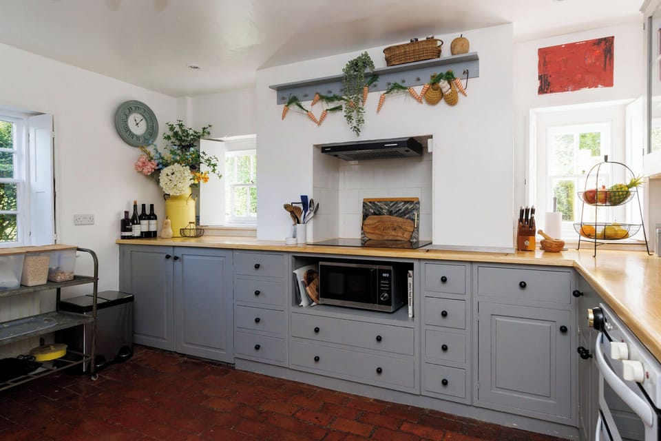 Fully equipped kitchen with modern appliances and ample counter space for all your culinary needs