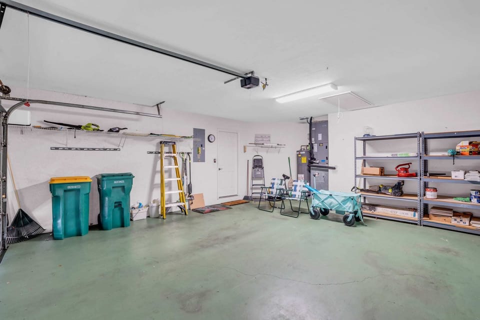 The garage has 2 beach chairs, an umbrella and a beach wagon.  Please note: the owner parks one car inside the garage so guests will still be able to park 1 care in the garage 