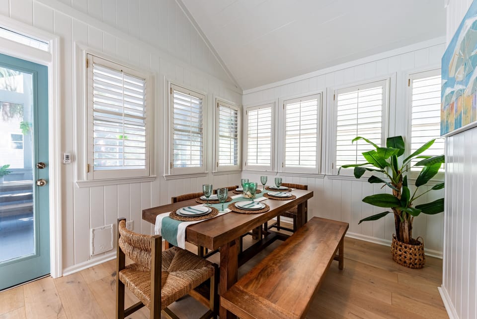 The dining room has seating for 8 - it’s the perfect gathering spot for everyone