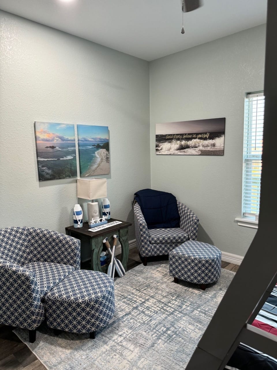 Cozy reading nook in bunk room