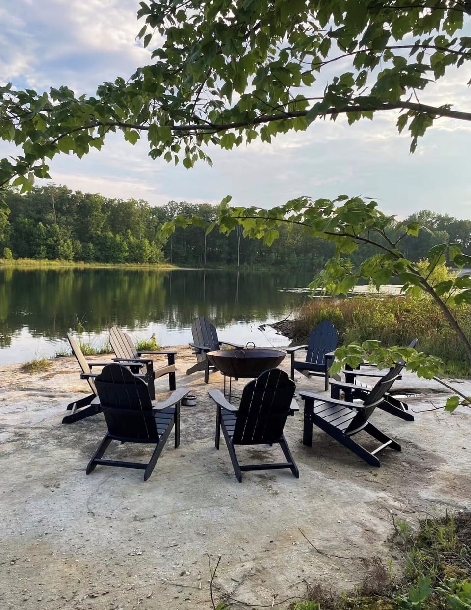 Enjoy roasting s'mores at the fire pit next to the lake.
