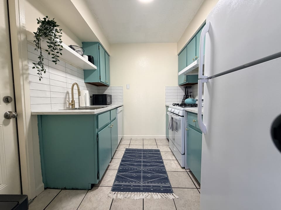 Our kitchens aren't just pretty but they are designed to be functional. We host many long stay guests and they rave about how well stocked our kitchens are. Basic spices included.