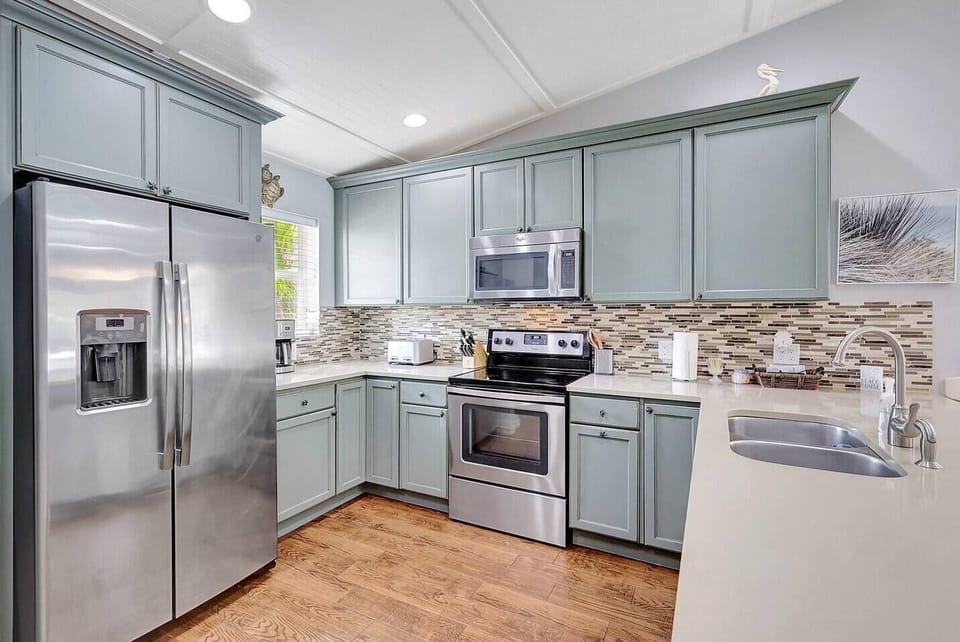 Kitchen with stainless steel appliances