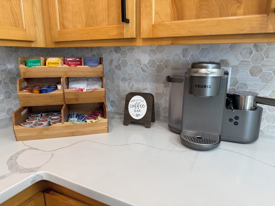 Enjoy our fully stocked coffee, tea, and hot chocolate bar.  