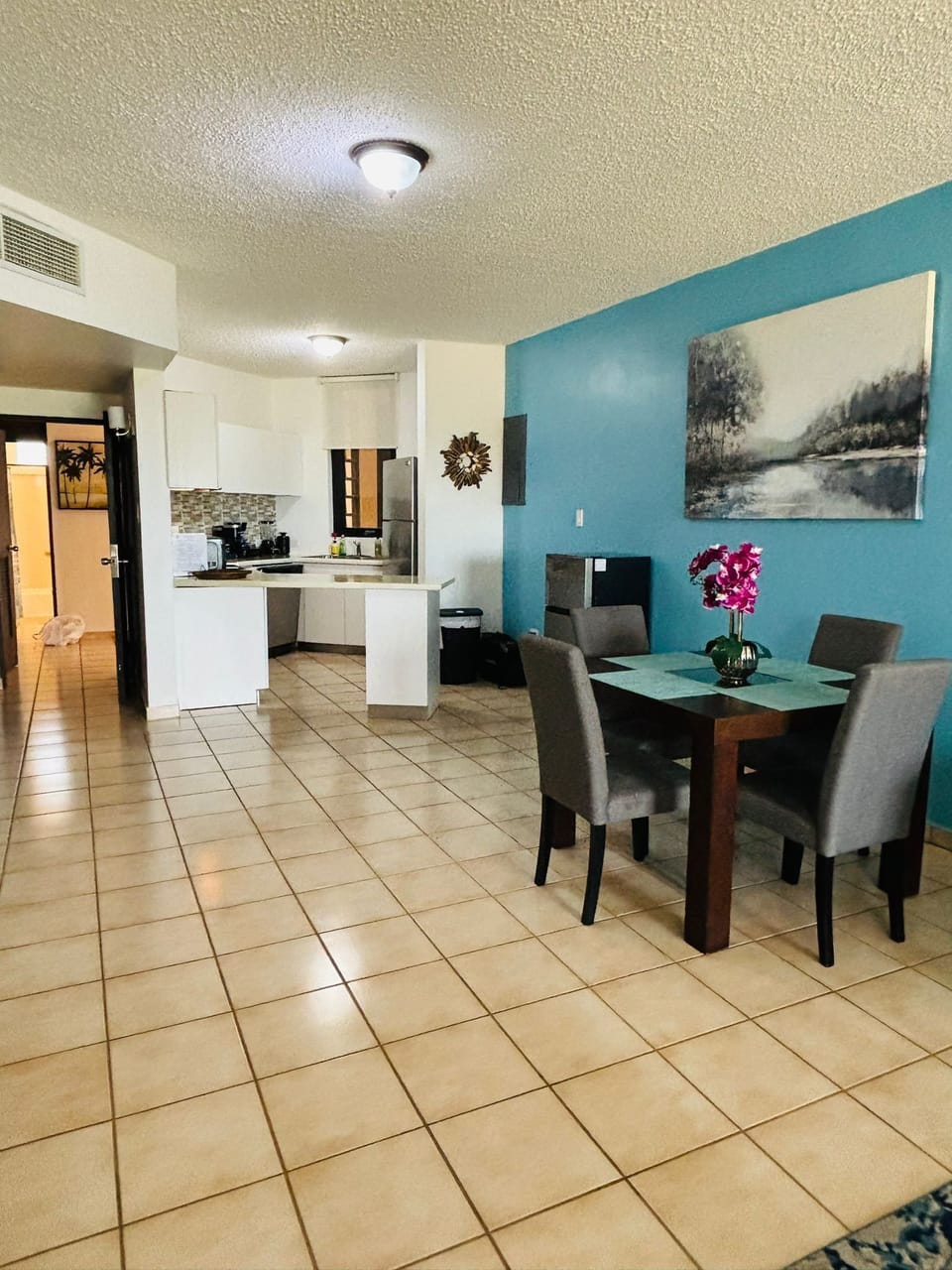 Dining table with comfortable chairs for