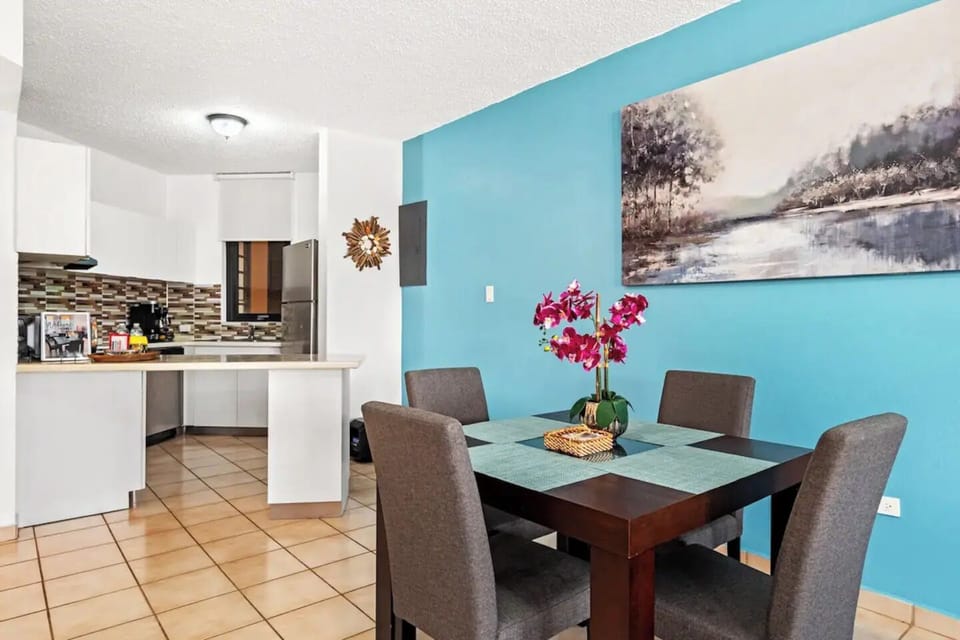 Dining table with comfortable chairs for