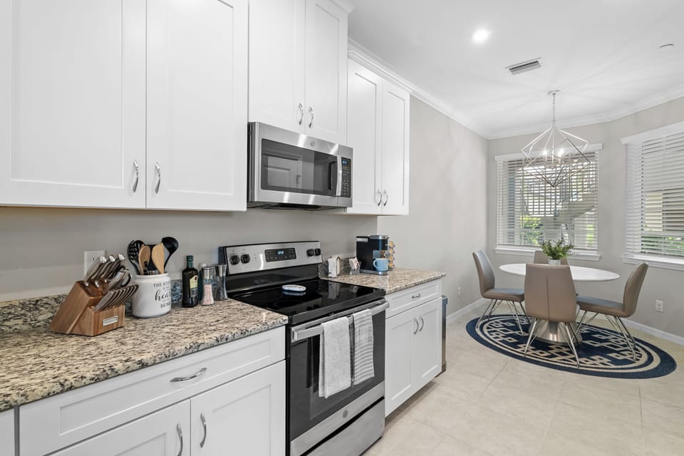 Kitchen with all stainless steel appliances