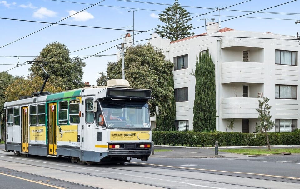 PUBLIC TRANSPORT. A tram literally rolls past the front door. There is a choice of two fast, efficient tram routes the 112 and 96. 