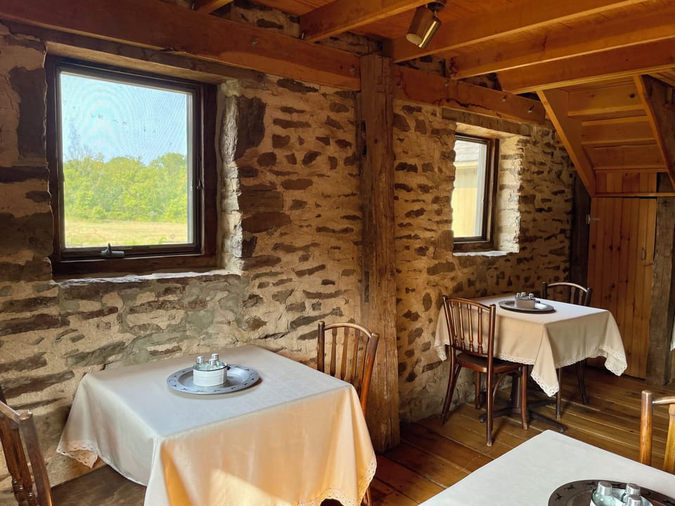 Dining area overlooking pastures