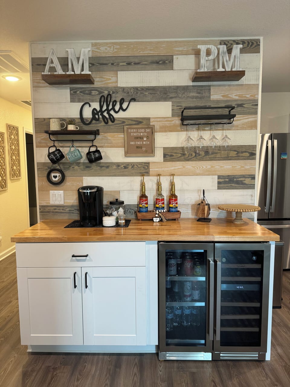 Custom coffee & wine bar with a tri-zone beverage center
