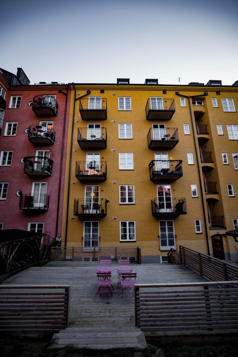 Apartment building with a shared porch