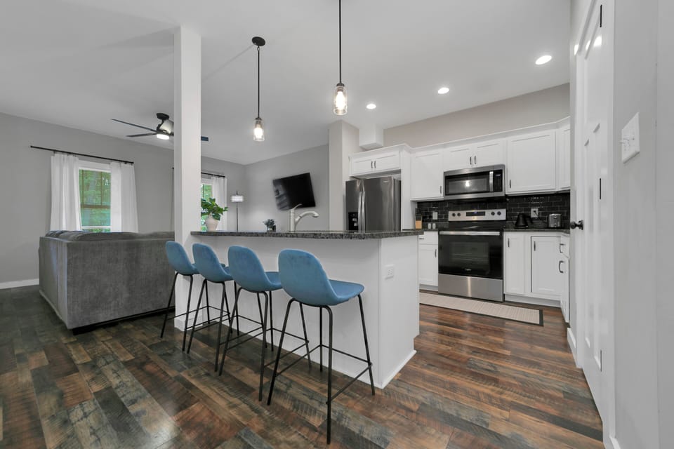 Sip on your morning coffee and eat breakfast at the kitchen island.