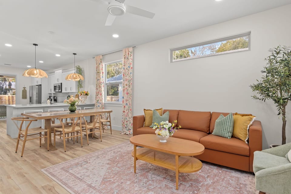 Bright space with vintage flair, comfy seating, and delightful garden views!
