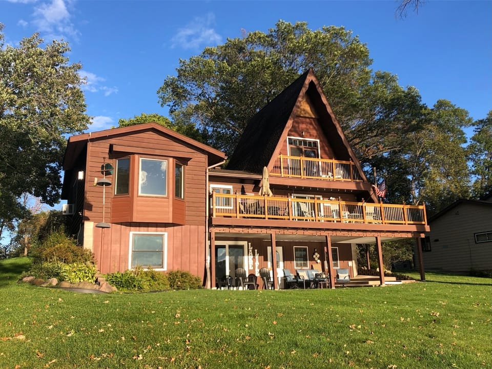 Lakeside view of cabin