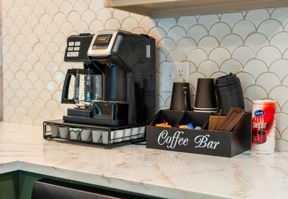 The dedicated coffee station makes mornings extra convenient whether you're brewing a quick cup before heading out or easing into a slow lake day.