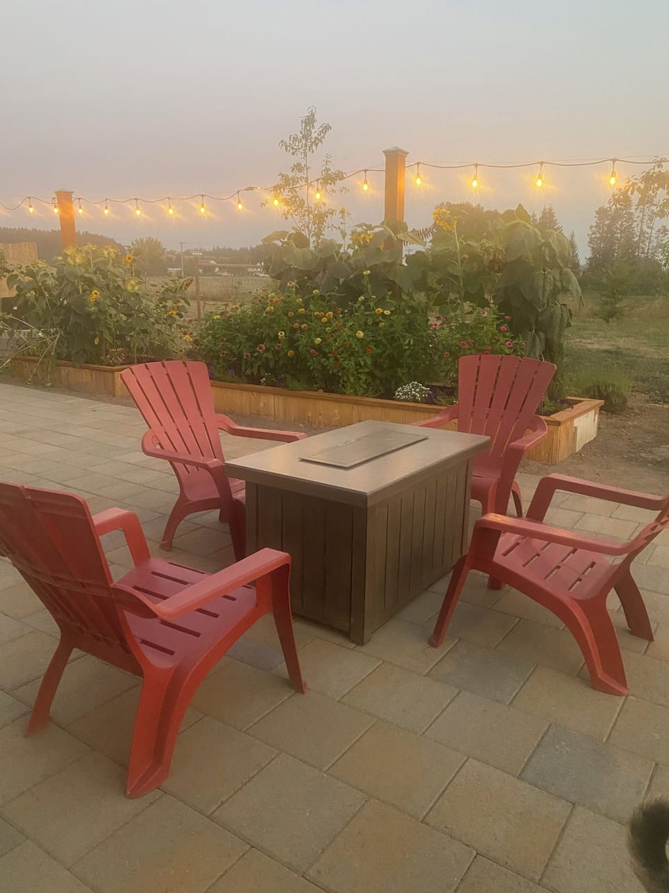 Outdoor patio with gas fire pit complimentary s’mores basket