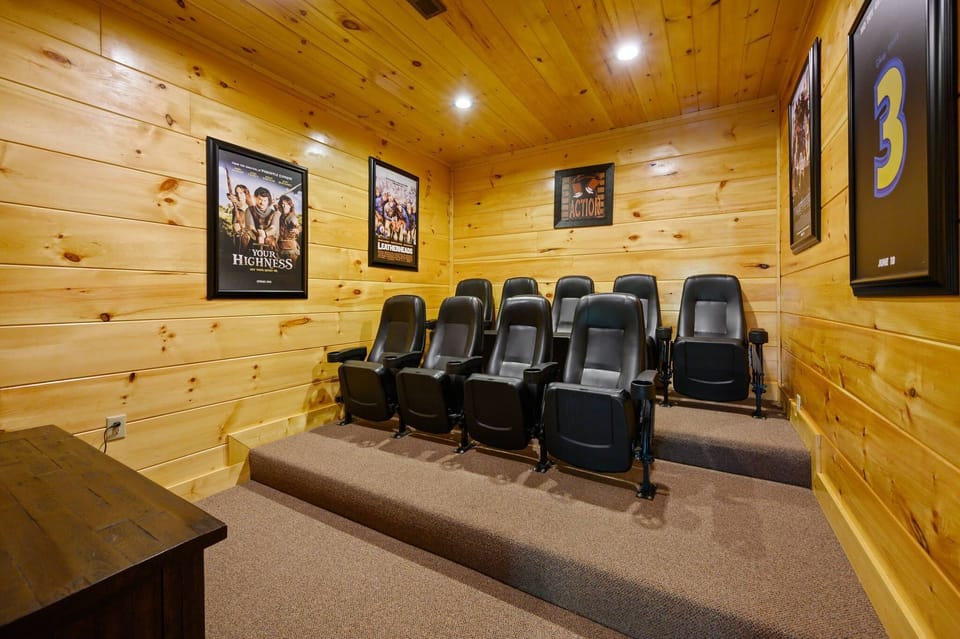 Theater room with 75" TV and seating for 9