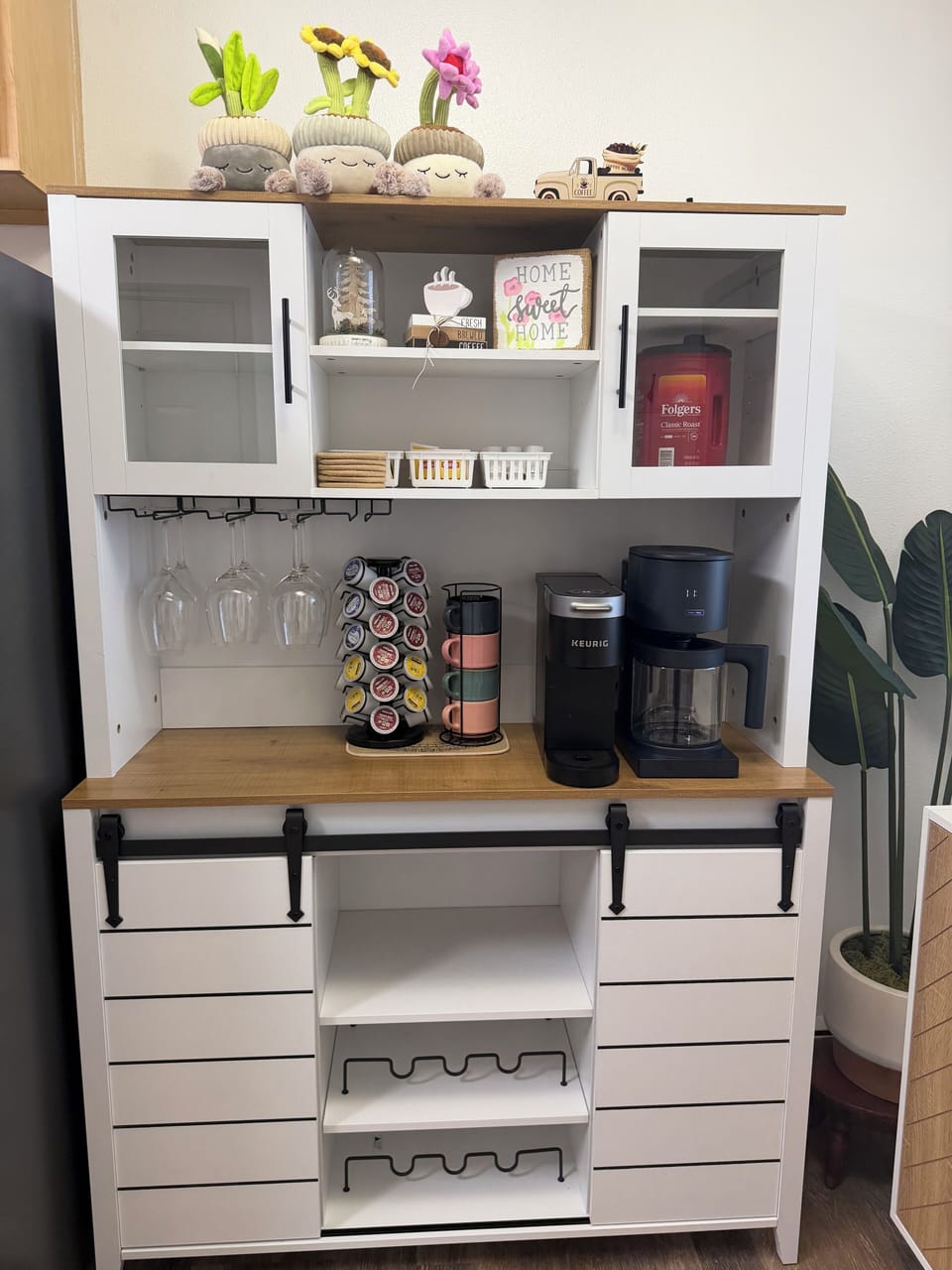 Kitchen
Coffee station with coffee maker and supplies
