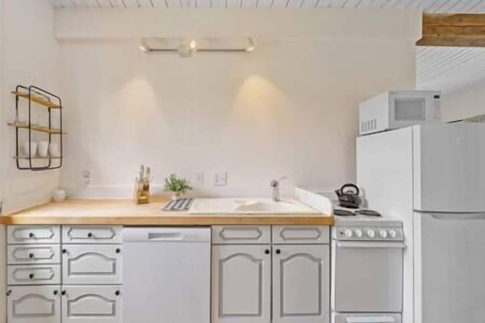 Light and Bright full kitchen in attached apartment is small but has all the amenities. 
