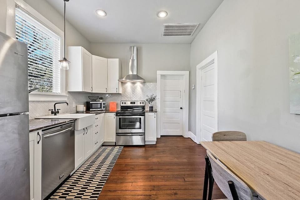 The eat in kitchen is perfect for making coffee in the morning and making simple meals during your stay.