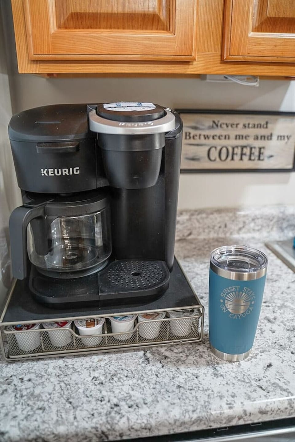 A Keurig coffee machine with provided pod