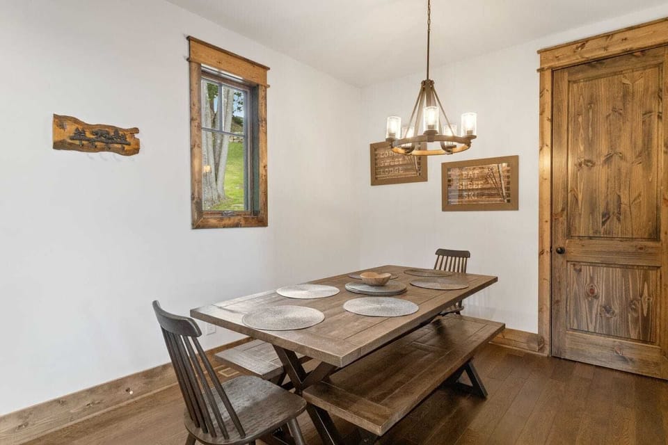 Dining Table Seats Six with Extra Kitchen Island Seating for Three